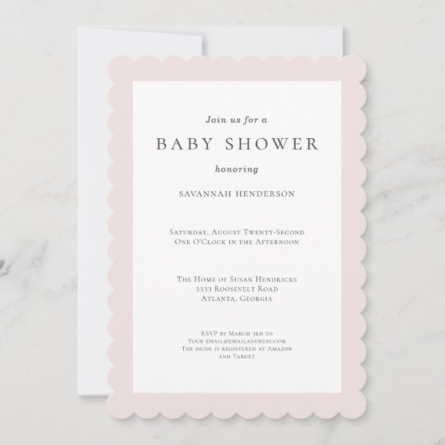 Invitación Elegante Baby Shower rosa clásico (Anverso)
