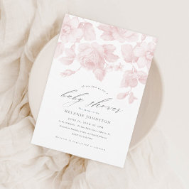 Invitación Elegante Baby Shower rosa con guión floral