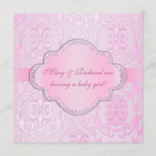 Invitación Elegante Baby Shower rosa de Swirl Floral Damask