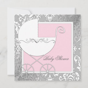 Invitación Elegante Baby Shower rosa y gris