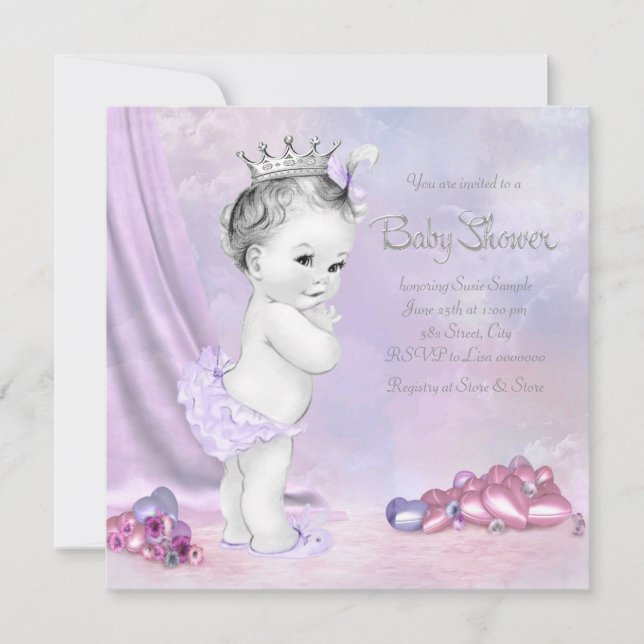 Invitación Elegante Baby Shower rosa y morado (Anverso)