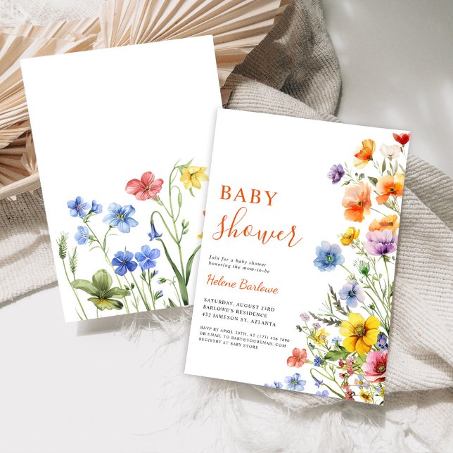 Invitación Elegante Baby Shower rústico de flores silvestres  (Elegant Rustic Boho Floral Wildflower Baby Shower Invitation)