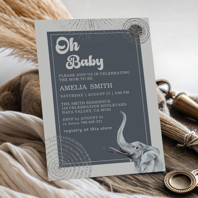 Invitación Elegante Baby Shower Safari Elephant (Subido por el creador)