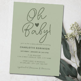 Invitación Elegante Baby Shower Script Modern Sage Green
