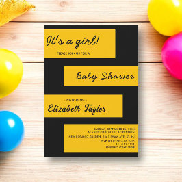 Invitación Elegante Baby Shower Sencillo Negro Y Dorado Moder