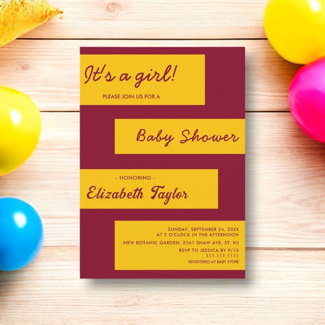 Invitación Elegante Baby Shower Simple De Borgoña Y Moda De O (Subido por el creador)