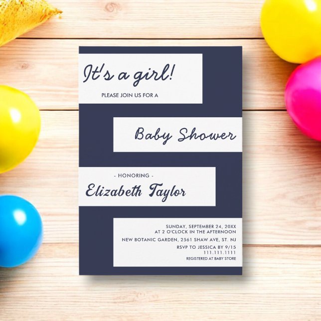 Invitación Elegante Baby Shower simple de la marina azul blan (Subido por el creador)