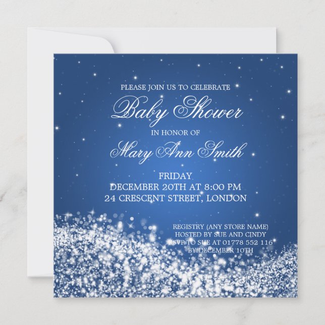 Invitación Elegante Baby Shower Sparkling Wave Blue (Anverso)