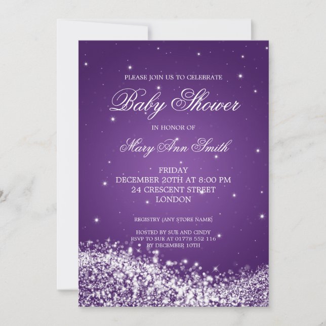 Invitación Elegante Baby Shower Sparkling Wave Purple (Anverso)