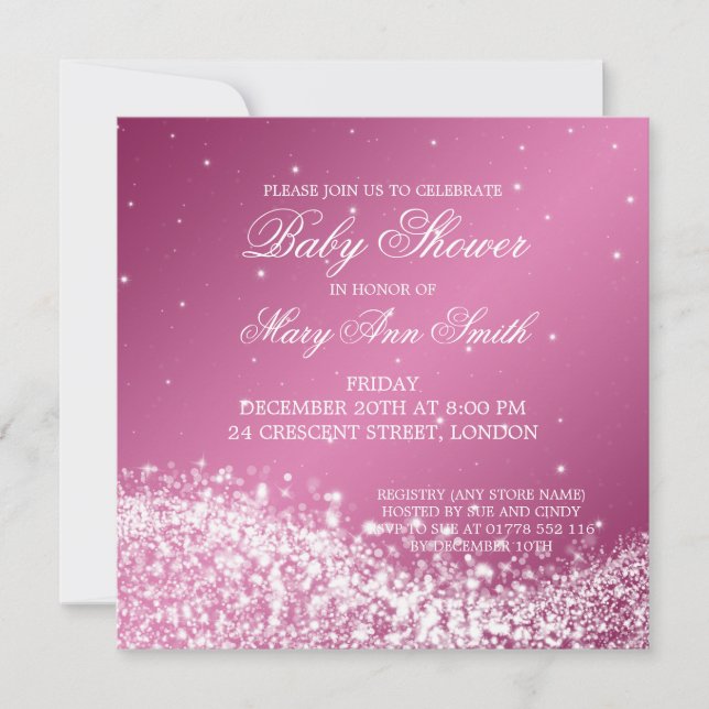 Invitación Elegante Baby Shower Sparkling Wave Rosa (Anverso)