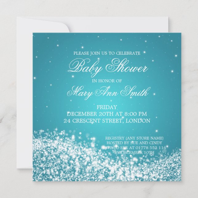 Invitación Elegante Baby Shower Sparkling Wave Turquoise (Anverso)