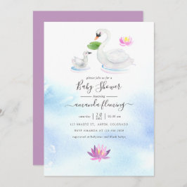 Invitación Elegante Baby Shower Swan y Lotus Watercolor