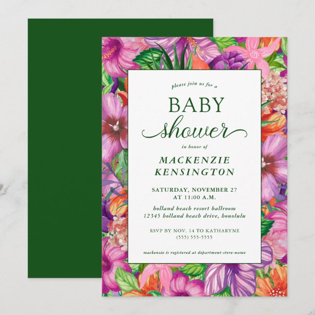 Invitación Elegante Baby Shower tropical tropical tropical fl (Anverso / Reverso)