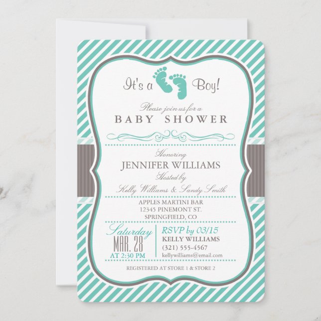 Invitación Elegante Baby Shower turquesa y malva para niños (Anverso)