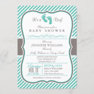 Invitación Elegante Baby Shower turquesa y malva para niños