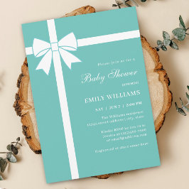 Invitación Elegante Baby Shower Verde azulado azul y cinta bl