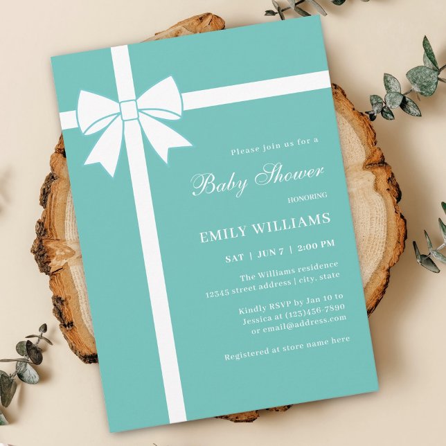 Invitación Elegante Baby Shower Verde azulado azul y cinta bl (Subido por el creador)