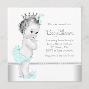 Invitación Elegante Baby Shower Verde azulado azul y plateado