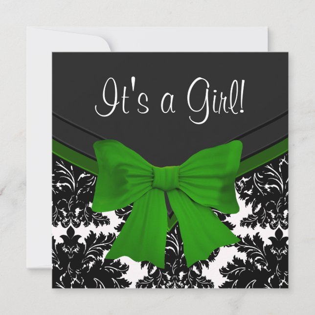 Invitación Elegante Baby Shower verde de esmeralda negro Dama (Anverso)