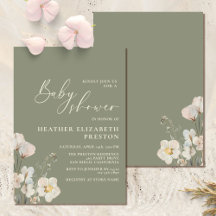Elegante Baby Shower verde de flor silvestre