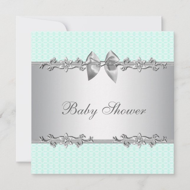 Invitación Elegante Baby Shower Verde Menta (Anverso)
