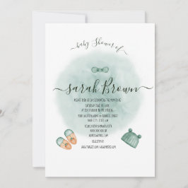 INVITACIÓN ELEGANTE BABY SHOWER VERDE Y COLOR DE AGUA NARANJA