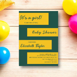 Invitación Elegante Baby Shower Verde Y Dorado Moderno