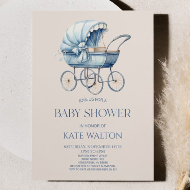 Invitación Elegante Baby Shower Vintage Blue Vintage (Subido por el creador)