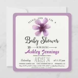 Invitación Elegante Baby Shower violeta morado floral