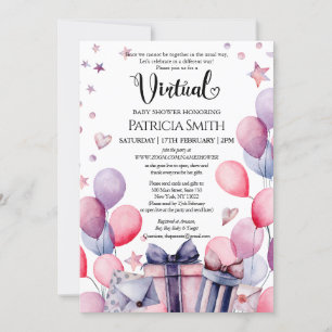 Invitación Elegante Baby Shower virtual de globos rosados fes