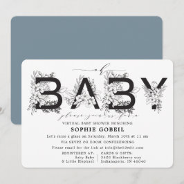 Invitación Elegante Baby Shower VIRTUTAL Floral Azul
