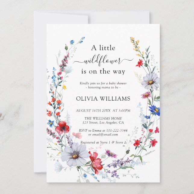 Invitación Elegante Baby Shower Wild Flower Meadow (Anverso)