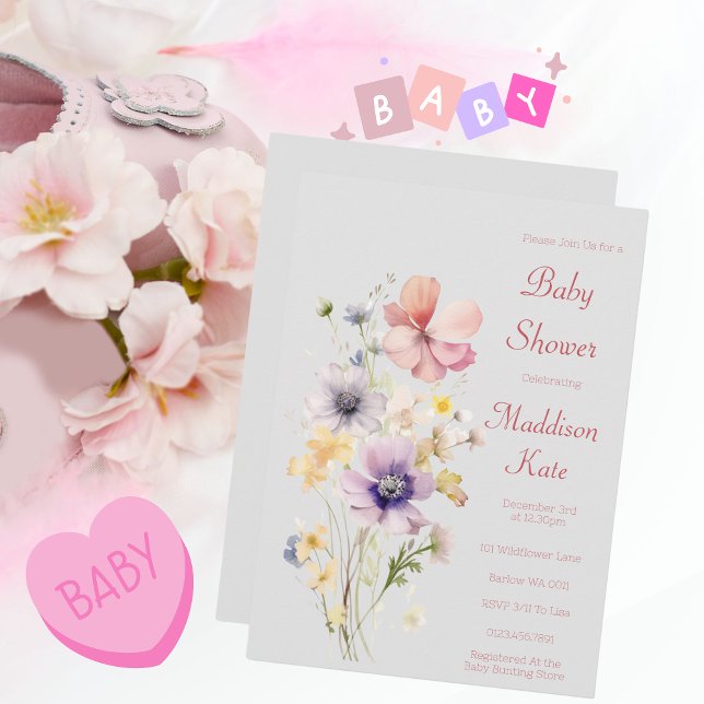Invitación Elegante Baby Shower Wildflower (Wildflower Baby Shower)