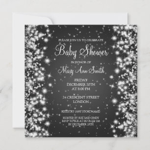 Invitación Elegante Baby Shower Winter Sparkle Black