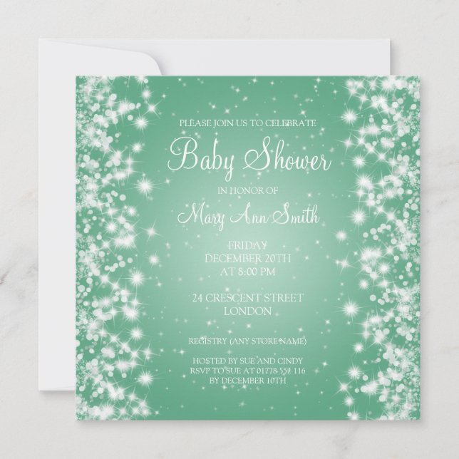 Invitación Elegante Baby Shower Winter Sparkle Mint (Anverso)