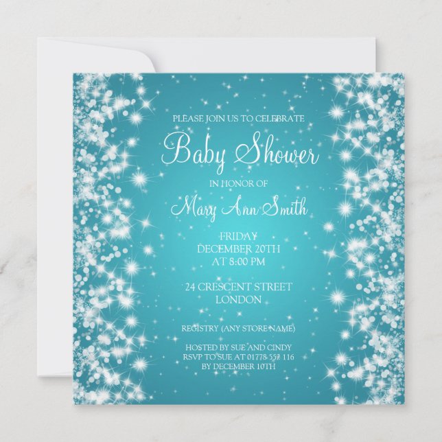 Invitación Elegante Baby Shower Winter Sparkle Turquoise (Anverso)
