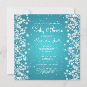 Invitación Elegante Baby Shower Winter Sparkle Turquoise