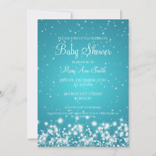 Invitación Elegante Baby Shower Winter Sparkle Turquoise (Anverso)