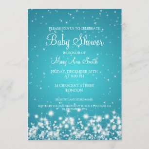 Invitación Elegante Baby Shower Winter Sparkle Turquoise
