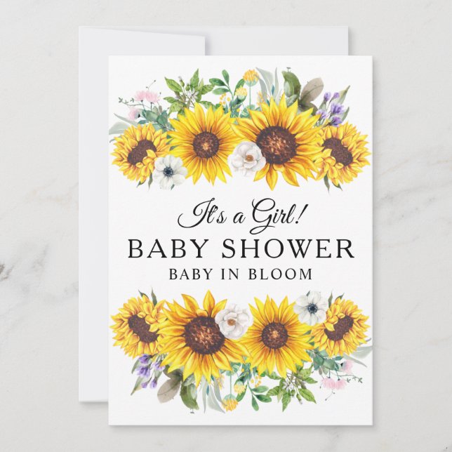 Invitación Elegante Baby Shower Yellow Sunflower Flower Invit (Anverso)