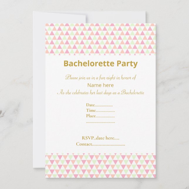 INVITACIÓN ELEGANTE BACHELORETTE BLANCO VERDE ROSA (Anverso)