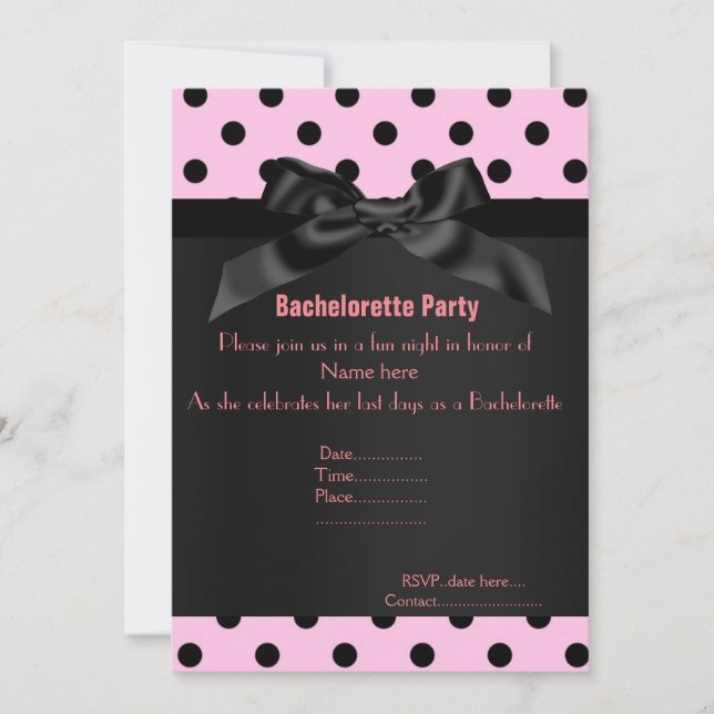 INVITACIÓN ELEGANTE BACHELORETTE DE PUNTO NEGRO ROSA (Anverso)