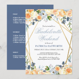 Invitación Elegante Bachelorette Floral Azul Itinerario Fin d