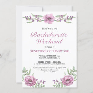 Invitación Elegante Bachelorette Floral Rosa Itinerario Fin d