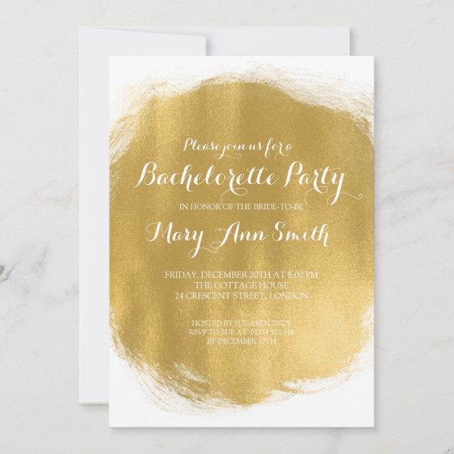 Invitación Elegante Bachelorette Party Gold Paint Look (Anverso)