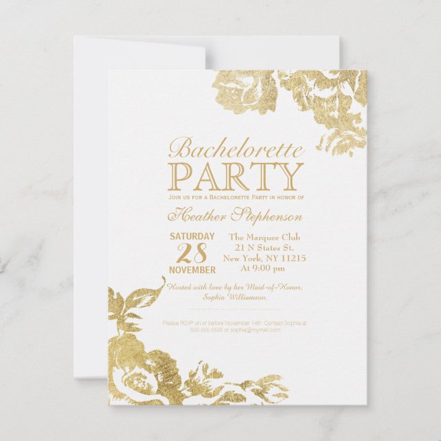 Invitación Elegante Bachillerato de Oro Floral Simple Moderno (Anverso)