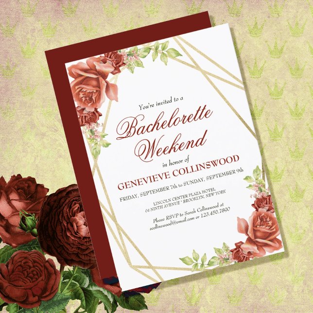 Invitación Elegante Bachillerato Floral Rojo Fin de Semana It (CLASSIC ELEGANT RED ROSE FLORAL BACHELORETTE WEEKEND PARTY INVITATION
)