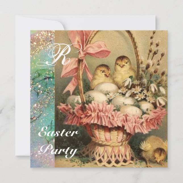 INVITACIÓN ELEGANTE BAHILLA, POLLOS, FLORES Y HUEVOS ORIENTAL (Anverso)