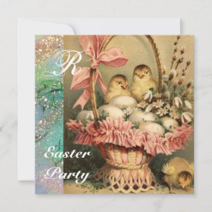INVITACIÓN ELEGANTE BAHILLA, POLLOS, FLORES Y HUEVOS ORIENTAL