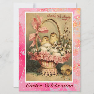 INVITACIÓN ELEGANTE BAHILLA, POLLOS, FLORES Y HUEVOS ORIENTAL